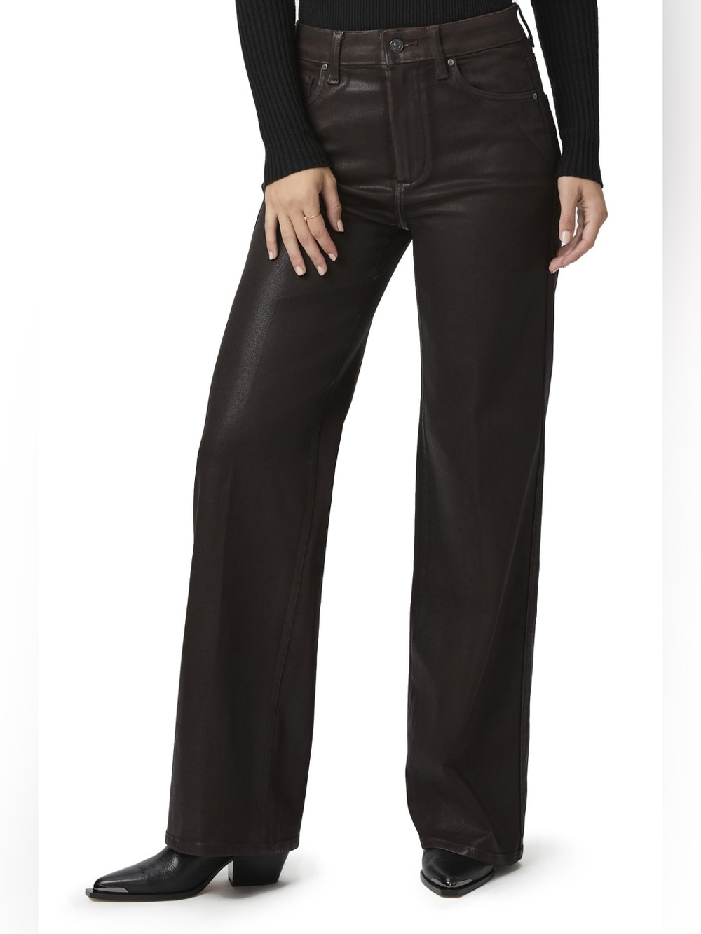 NWT PAIGE Sasha 32” Wide Leg Jeans Chicory Coffee Luxe Coated Brown 24